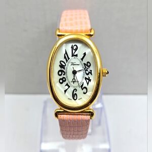 Womens Vintage Vienna Watch Classic Luxury Gold Tone Pink Leather New Battery